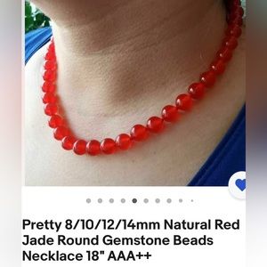 Red jade beaded necklace new Dainty vibrant clear red